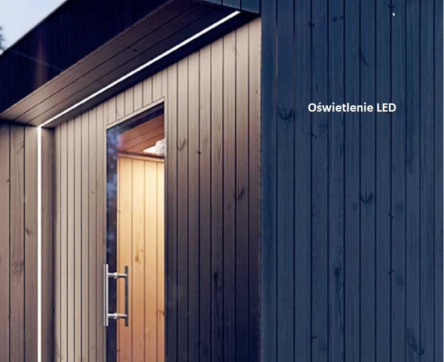 Sauna zewnętrzna fińska Musta 2x3 m LED+zestaw 5 el. gratis