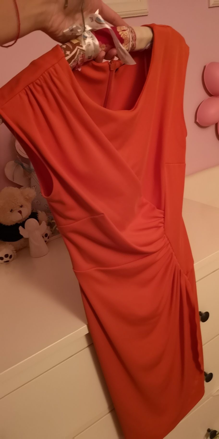Sukienka pomarańczwa neonowa elegancka koktajlowa wizytowa