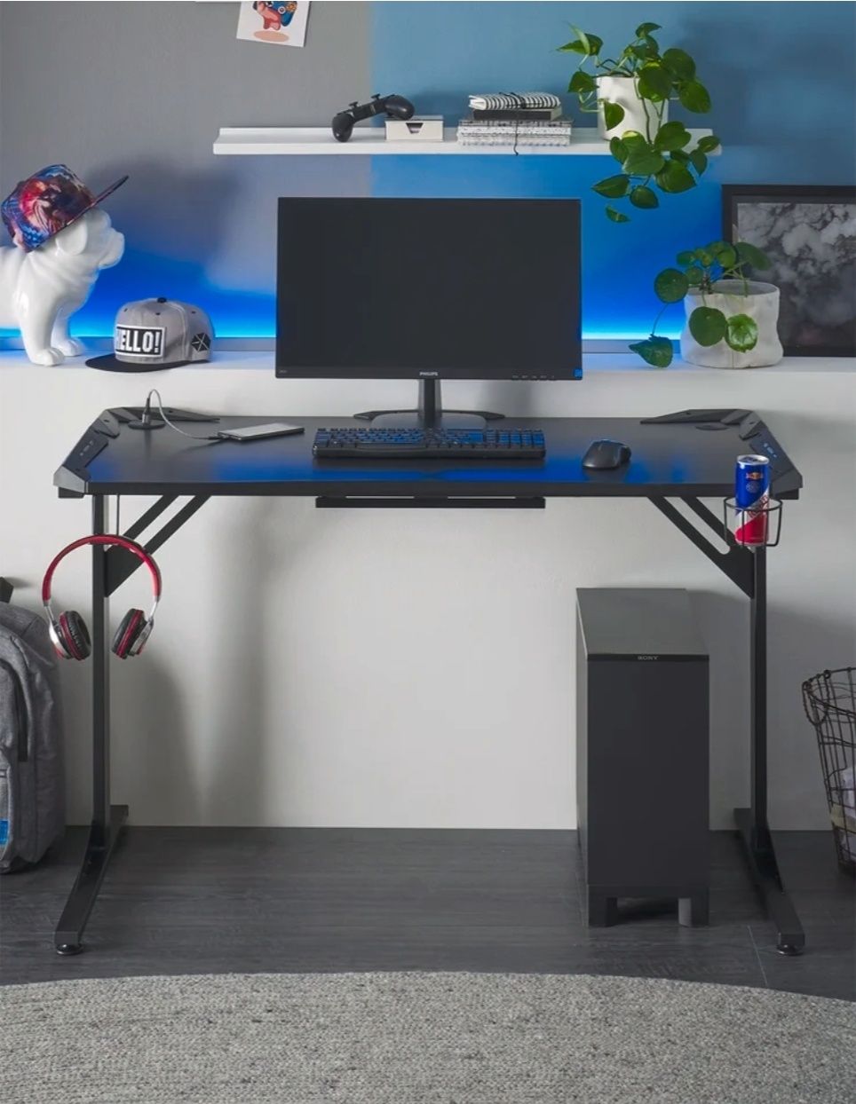 Mesa de computador para gamers preto/carbono