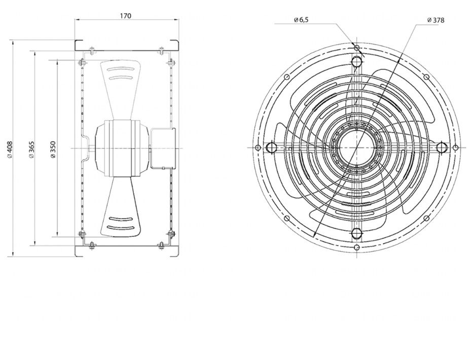 Wentylator kanałowy, osiowy, wodoszczelny 350mm, 3500m3/h FKO350