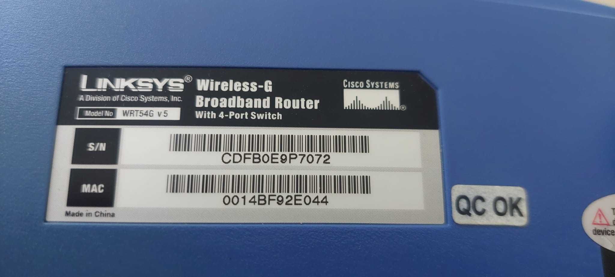 Udany model Router Linksys WRT54G v5 z anteną i zasilaczem