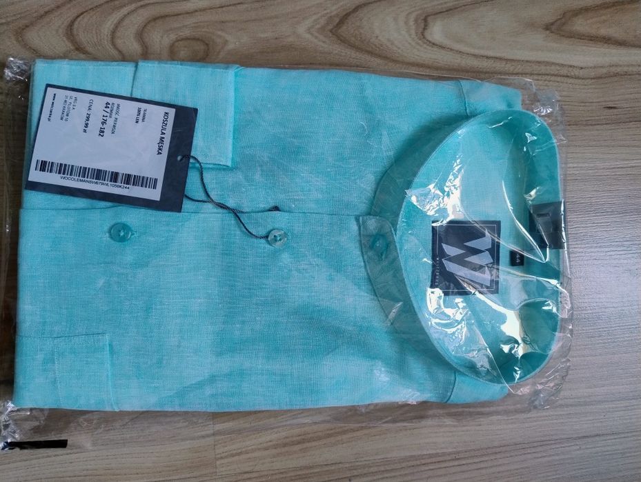 Koszula męska lniana Wólczanka 44/176-182 niebieska