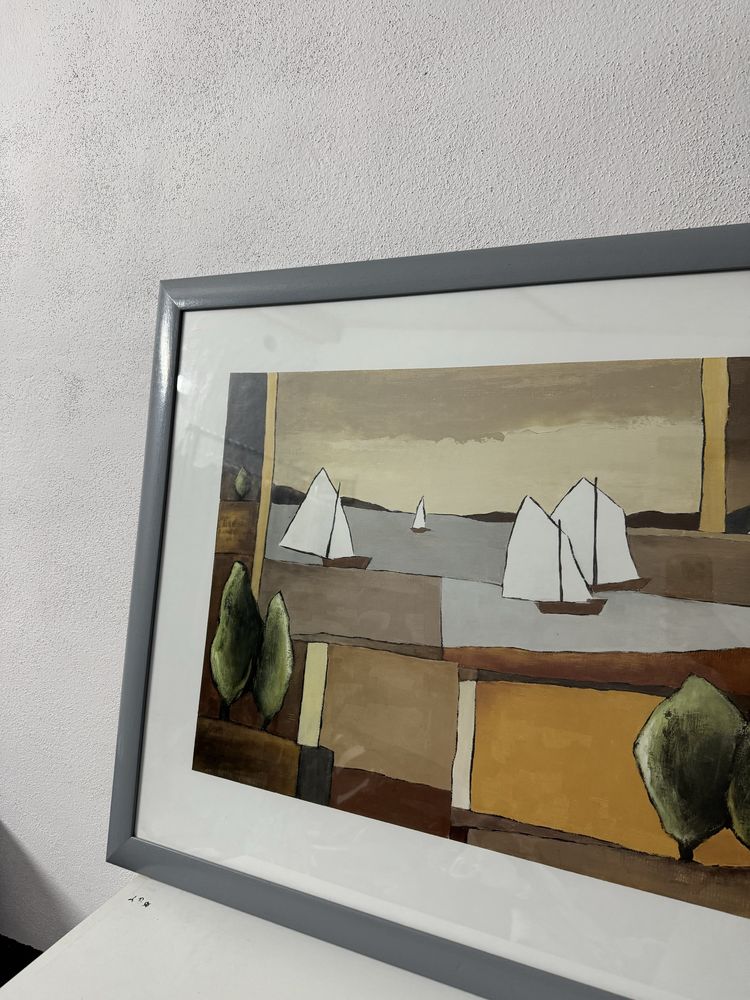 Nowoczesny pejzaż żaglówki – Hans Paus, styl retro-modern plakat
