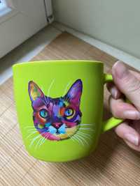 Посуда, Чашка, кружка кот BellaVita Neon Cat 350 мл зелёная
