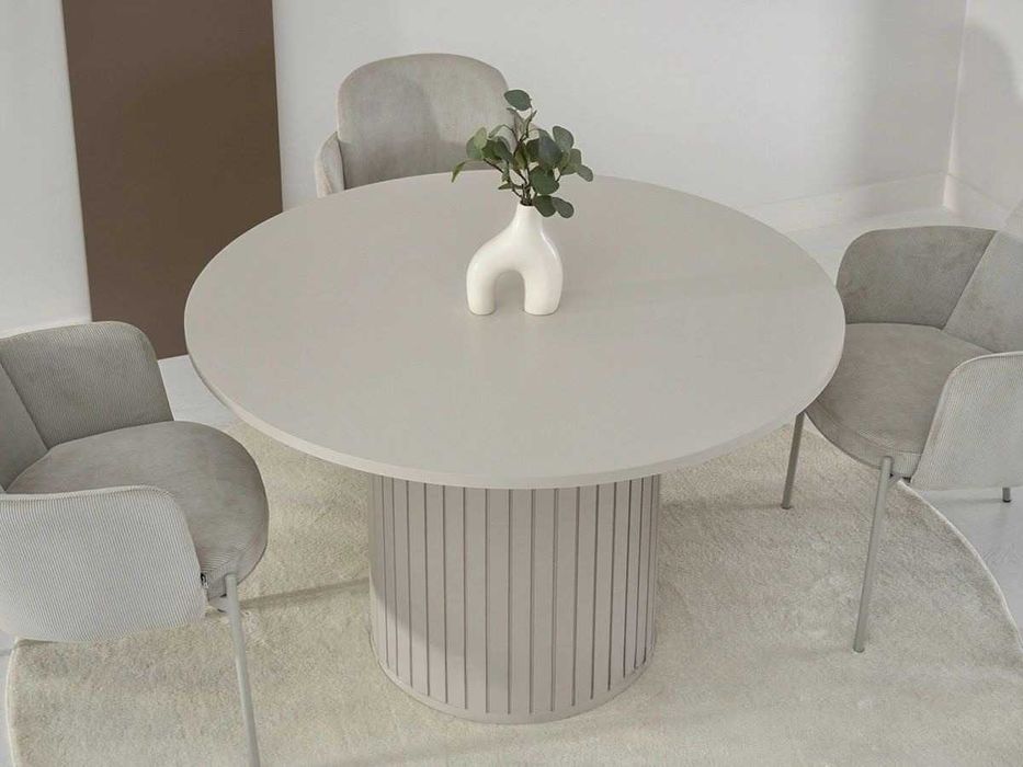 Stół Okrągły Rozkładany ZANTE Z Ryflowaną Nogą ZA8 ZA9 LOFT Biały