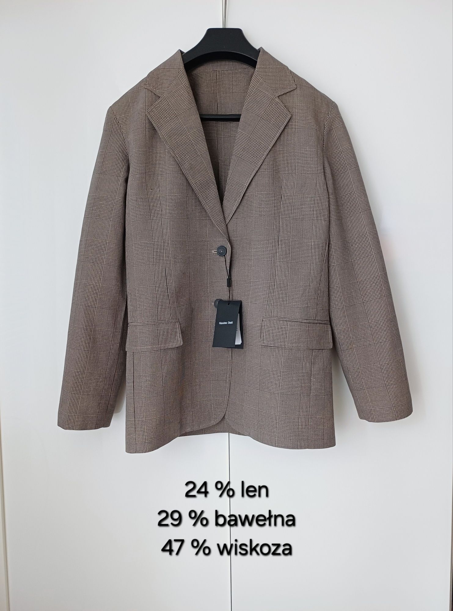 Massimo Dutti lniana marynarka nowa beżowa bawełna len na dwa guziki