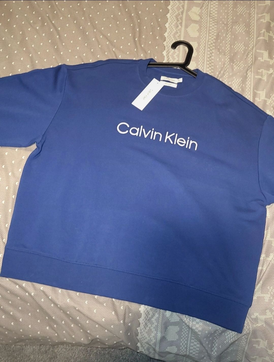 Bluza bez kaptura Calvin Klein L nowa niebieska bawełna przez głowę