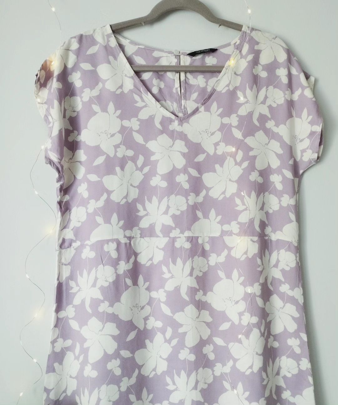 Sukienka midi fioletowa liliowa biała letnia XL 42