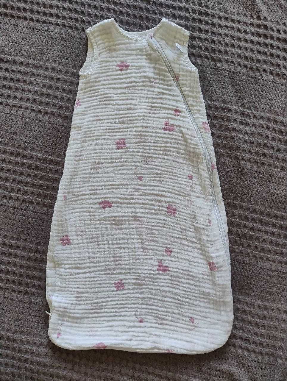 Спальний мішок з мусліну Perlim pinpin 0-6 міс білий з принтом пташки