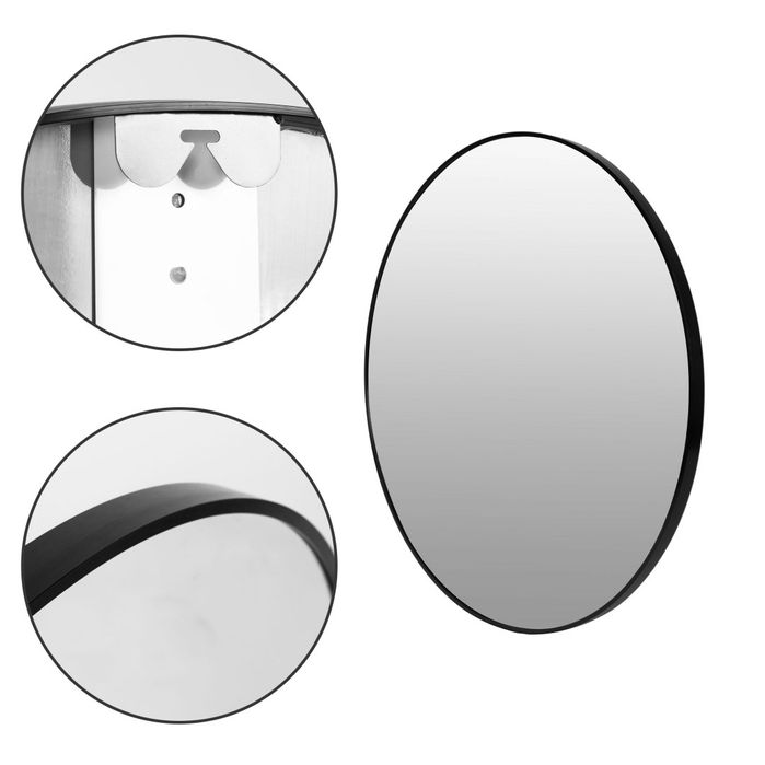 Lustro ścienne 50 cm wiszące nowoczesne czarna rama aluminium