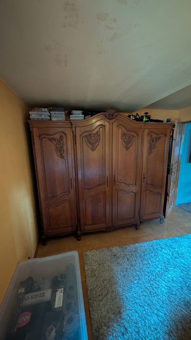 Komplet dębowy – antyk! Szafa, łóżko, stoliki, toaletka – wyjątkowa ok