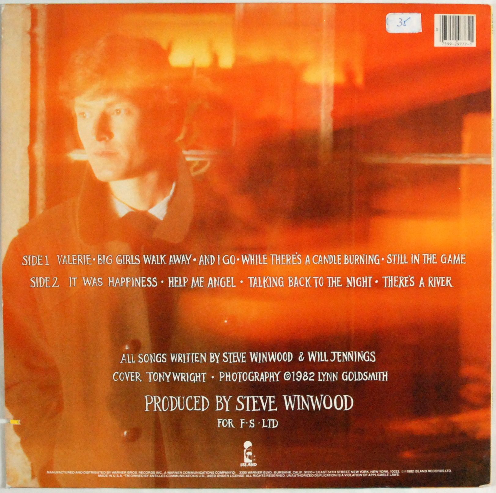 Steve Winwood - Talking Back To The Night (USA) EX-