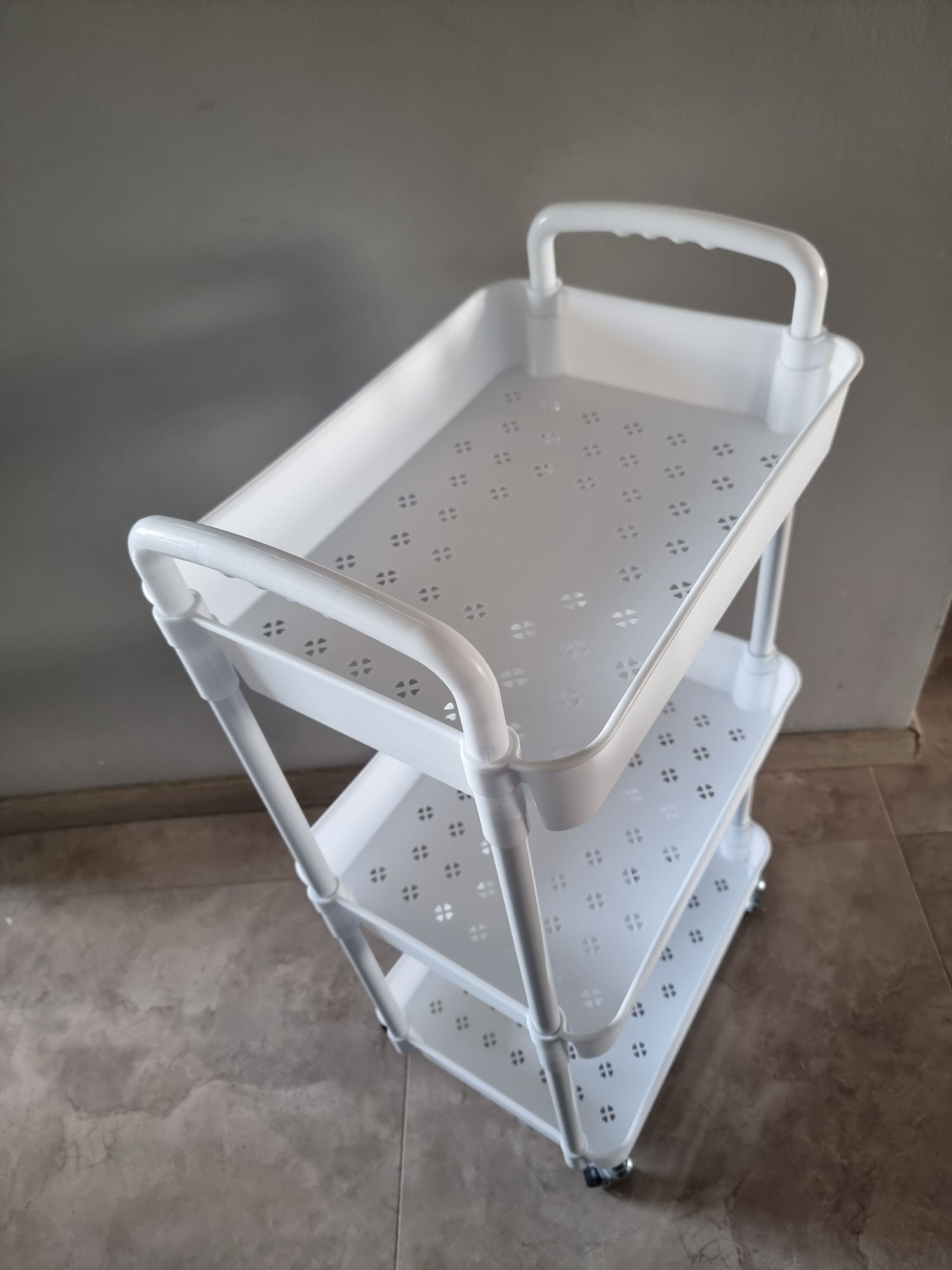 3 poziomowy organizer na kółkach Wózek kuchenny biały 76 cm wysokość