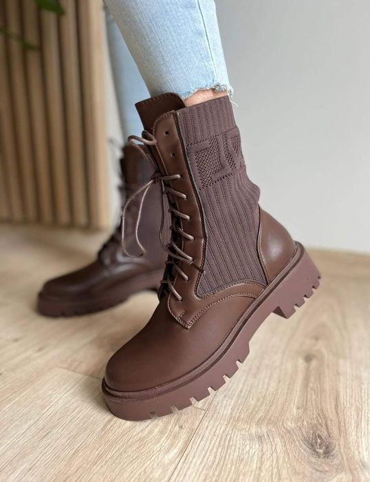 Trapery workery brązowe 38 damskie skóra eko sweterkowe 40 wiązane 39