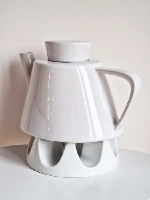 Vintage ceramiczny dzbanek na herbatę z podgrzewaczem IKEA