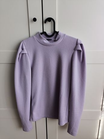 Sweter z golfem golf Reserved z falbanką sweterek liliowy