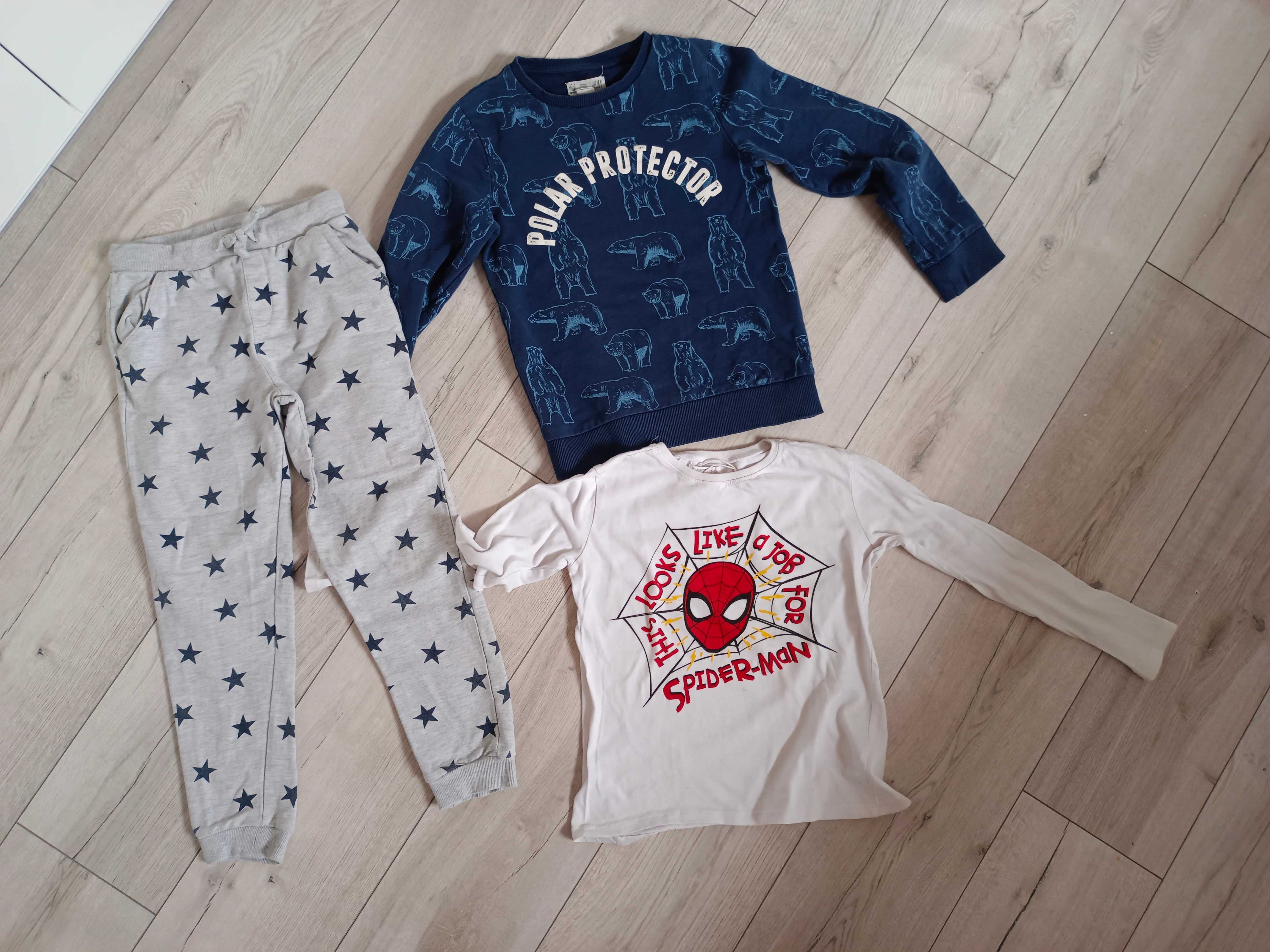 Zestaw dla chłopca 134, bluzka Spiderman, bluza H&M, spodnie