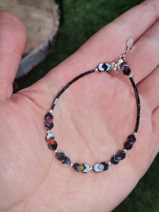 Bransoletka czakry srebro regulacja Nefryt szafir rubin Karneol