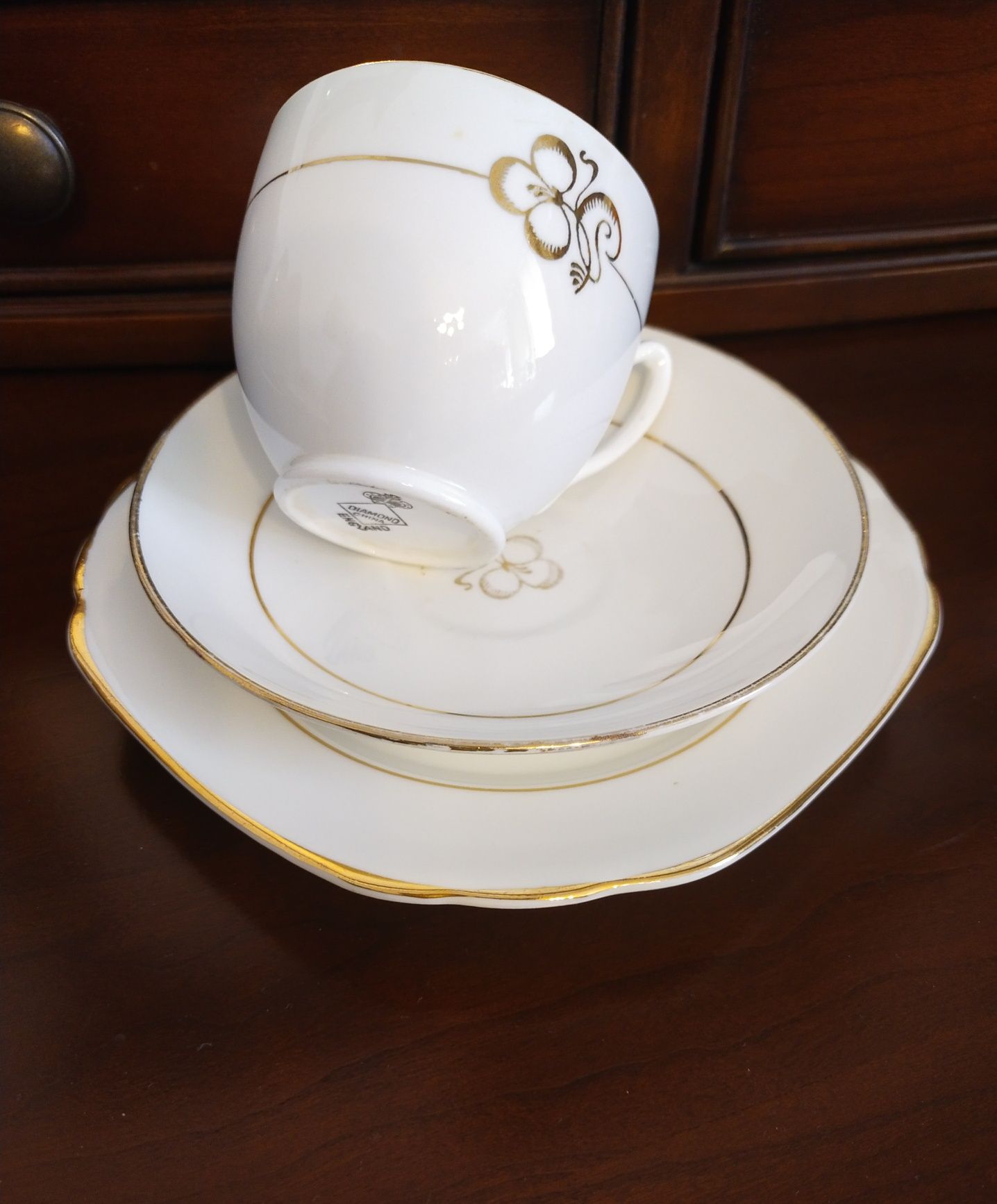 Przedwojenna Elegancka Angielska Porcelana Złota Filiżanka Art Deco