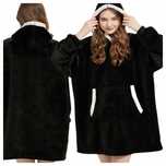 Koc bluza Oversize Ciepła Gruba Kocobluza 2w1 Czarna Futrzak