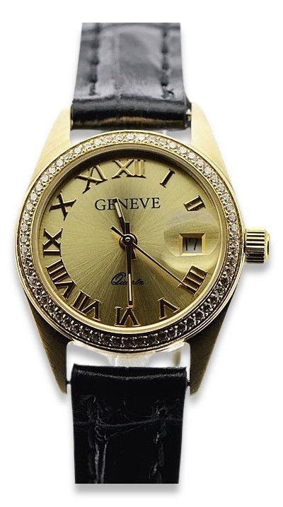 Złoty zegarek damski 14k z BRYLANTAMI 0.25ct Geneve lw078y-d Złoty