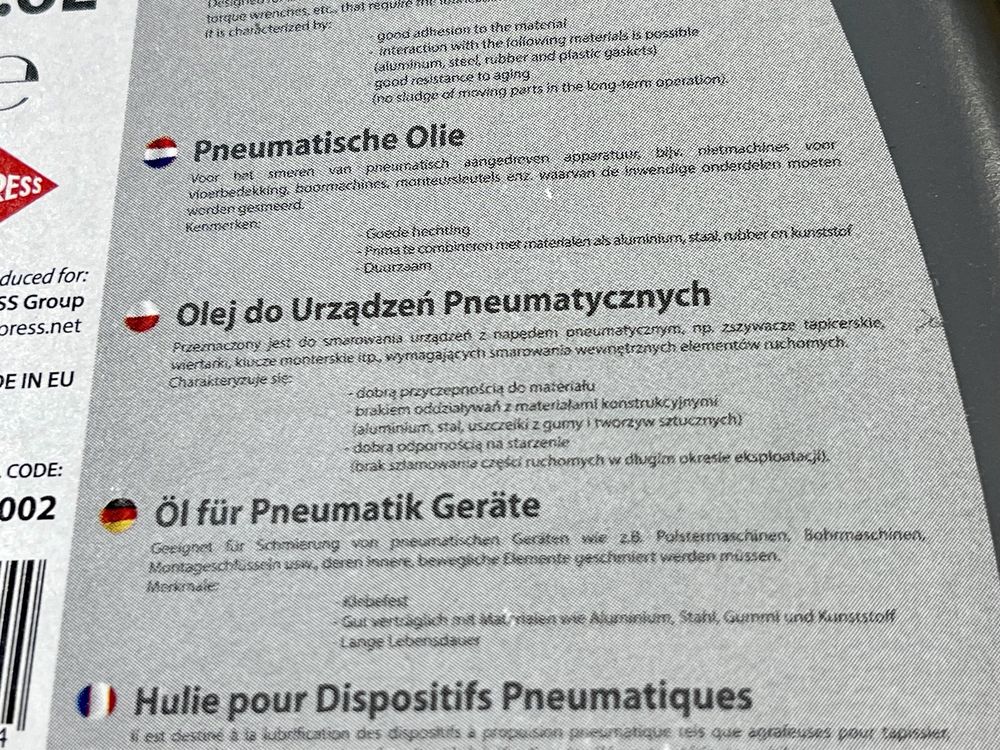 0.6L AIRPRESS olej do narzedzi pneumatycznych 13002 nowy prod. 2024