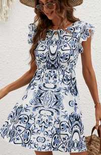 Bialo-niebieska sukienka