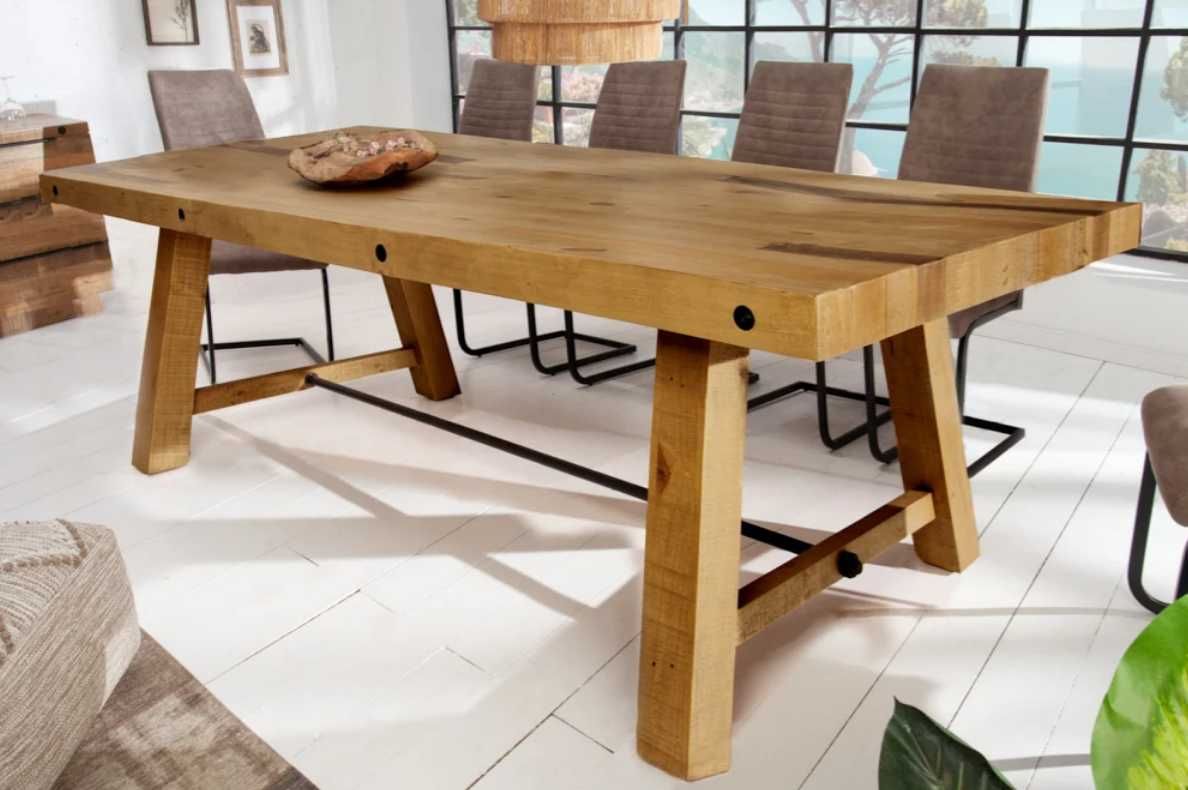 DREWNIANY stół do jadalni 240cm vintage brązowe drewno 100% Drewno