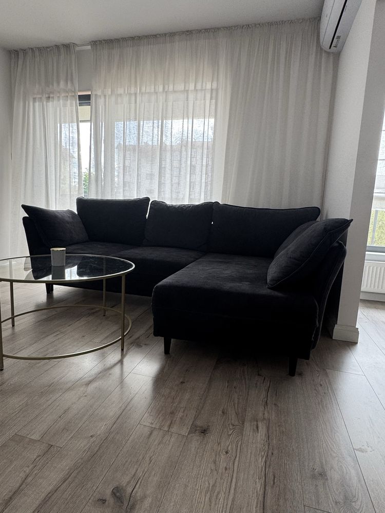 Narożnik z funkcją spania ciemny antracyt elegancki jak nowy