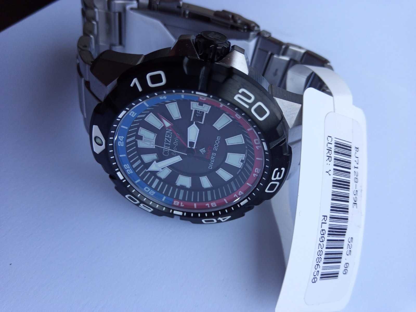 Японские 200м дайверские часы Citizen Eco-Drive BJ7128-59E Cапфир, GMT