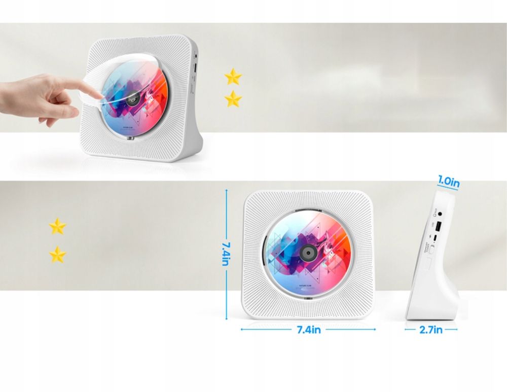 Odtwarzacz CD przenośny, Bluetooth radio wbudowane dwa głośniki HIFI