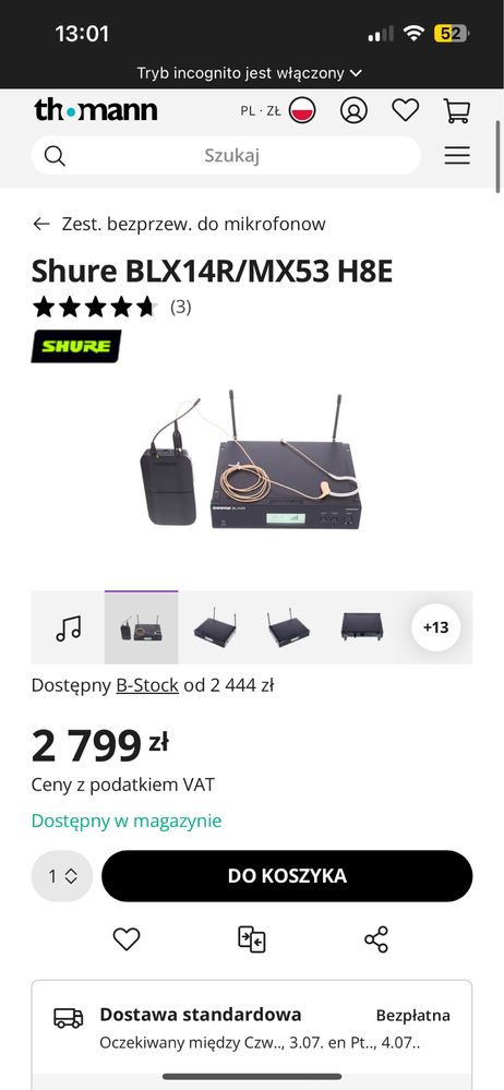 Shure BLX14R/MX53 H8E
