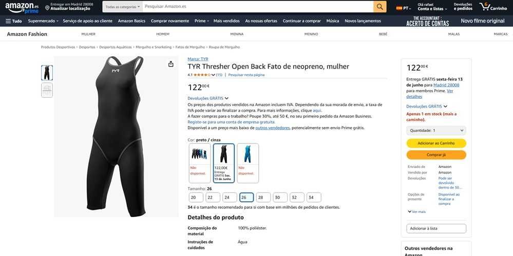 Tyr Fato de banho de competição Tam:26 (265)