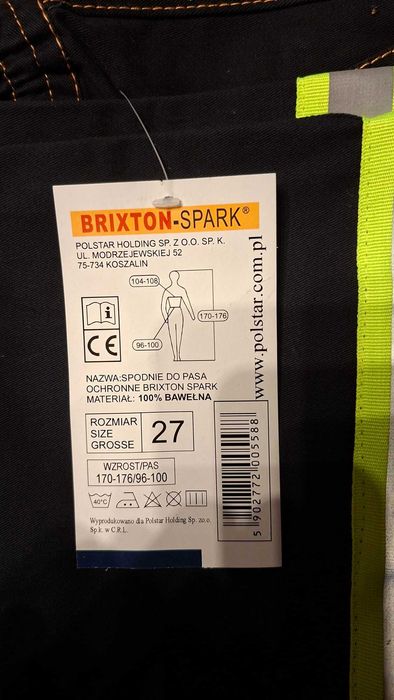 Spodnie robocze monterskie Bawełna 100% Brixton Spark r. 27