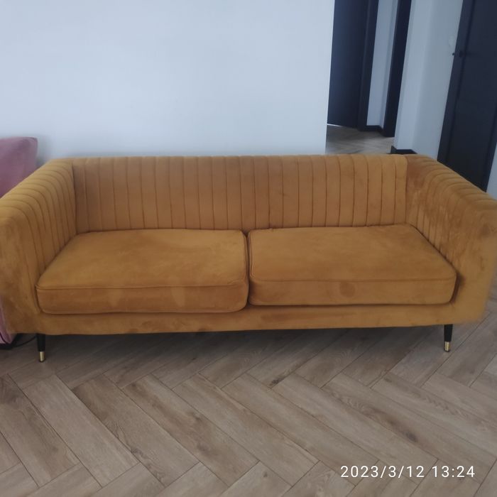 Sofa slender trzyosobowa, slf24, musztardowa