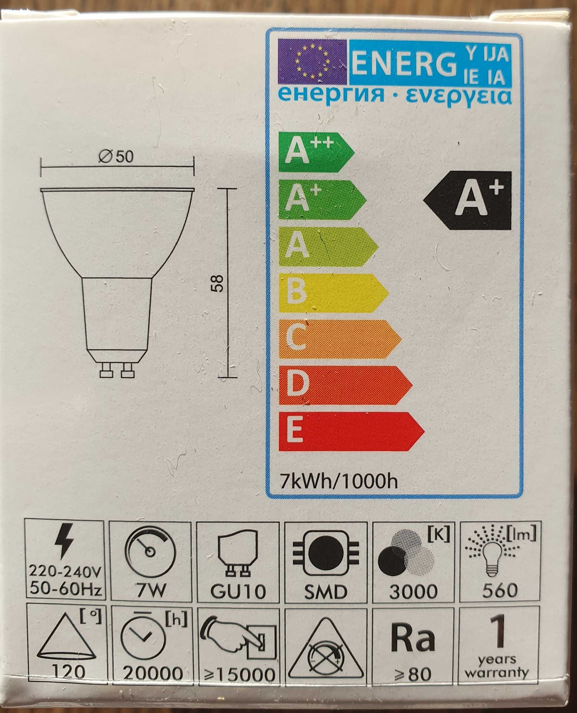 Żarówka LED GU10 jasna ciepła 3000K 120st. nowa
