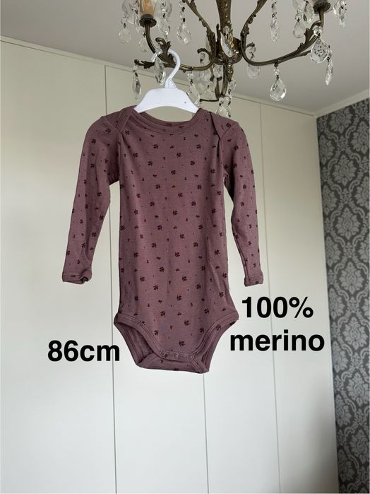 Body wełniane merino bielizna termoaktywna w kwiatki 86 92cm 808
