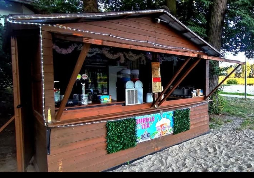 Biznes, Domek drewniany,dwie budki gastronomiczne z wyposażeniem