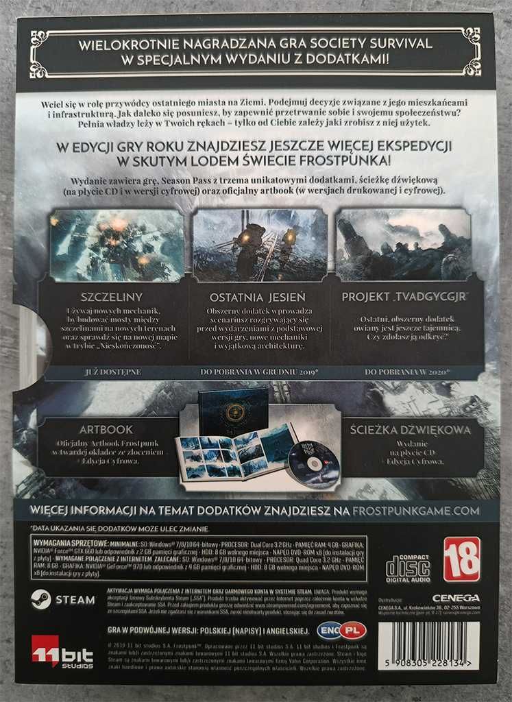 Frostpunk + 3 DLC (komplet). Edycja Gry Roku. NOWA.