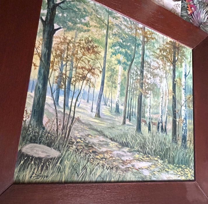 Obraz olejny w dębowej ramie W lesie Obraz podpisany w 60,0 x 76,0 cm