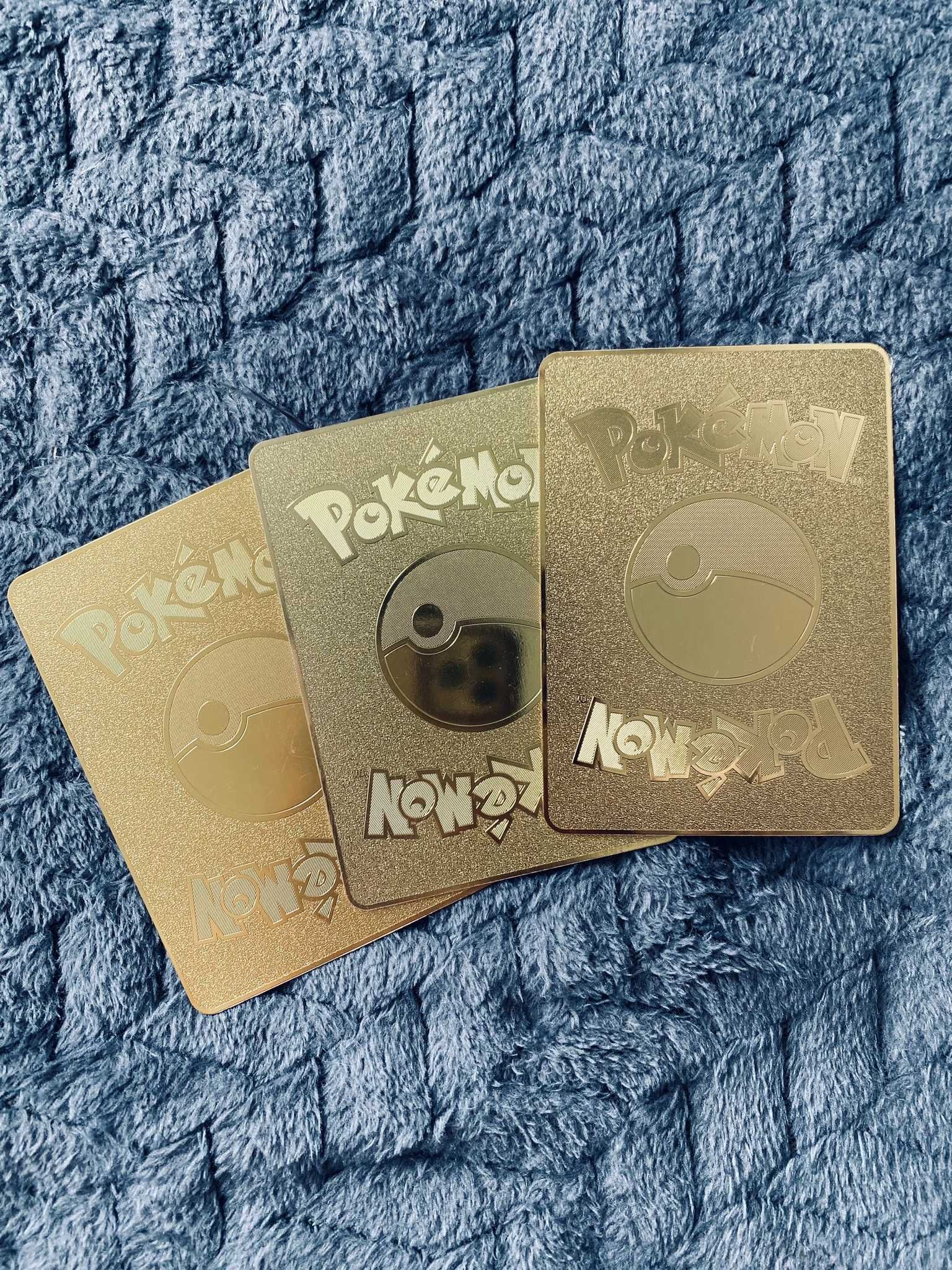 Trzy Metalowe Złote BOSKIE Karty Pokemon 3 w 1