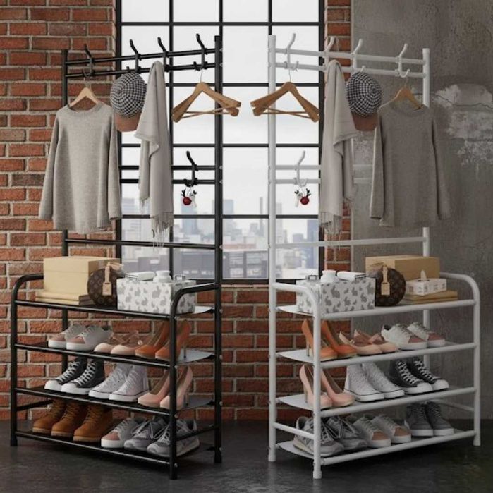 Напольная вешалка для одежды с полками и крючками. Вішалка для одягу