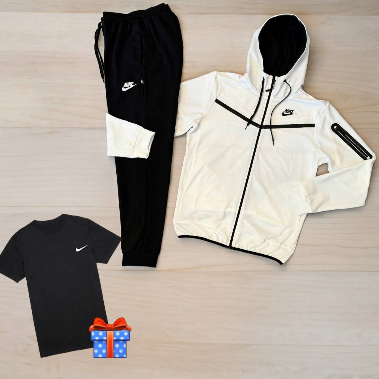 Спортивний костюм чоловічий Nike Tech Fleece чорно білий Найк Теч Фліс