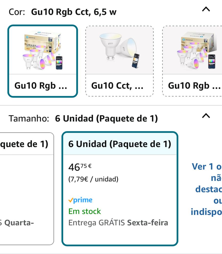 12 lâmpadas inteligentes Aigostar LED GU10 Wi-Fi (Alexa/Google/App)