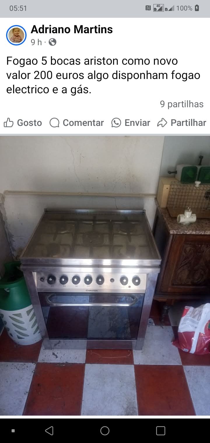 Fogao gas 5 bocas e electrico inox