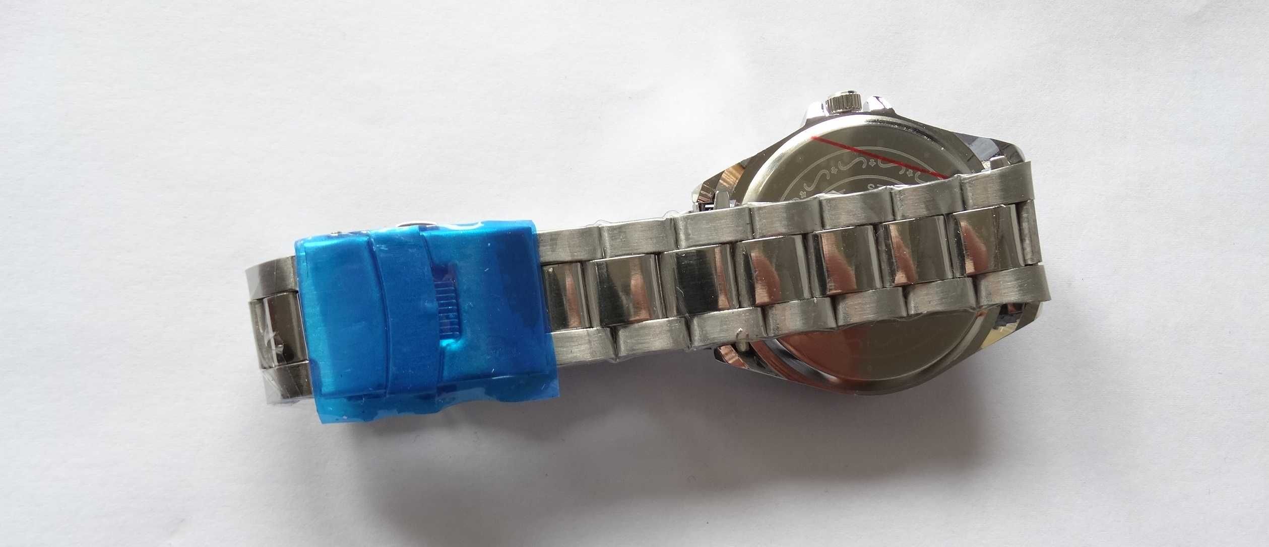 Zegarek męski granatowy z bransoletą datownik z lupą luma sportowy
