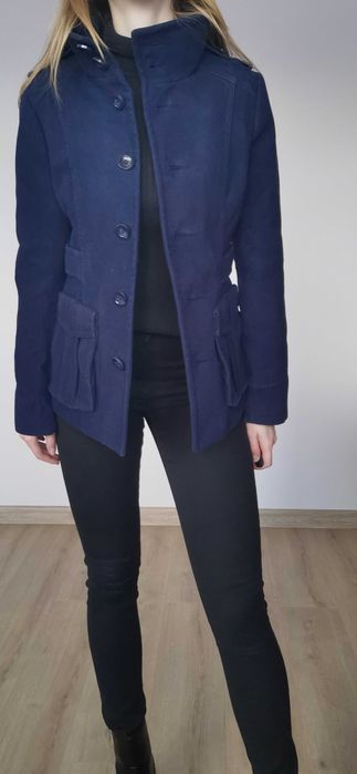 Granatowy krótki płaszcz H&M M S 38 36  kurtka bosmanka damski ciepły