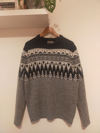 Wzorzysty sweter dziadka vintage z domieszką wełny TU