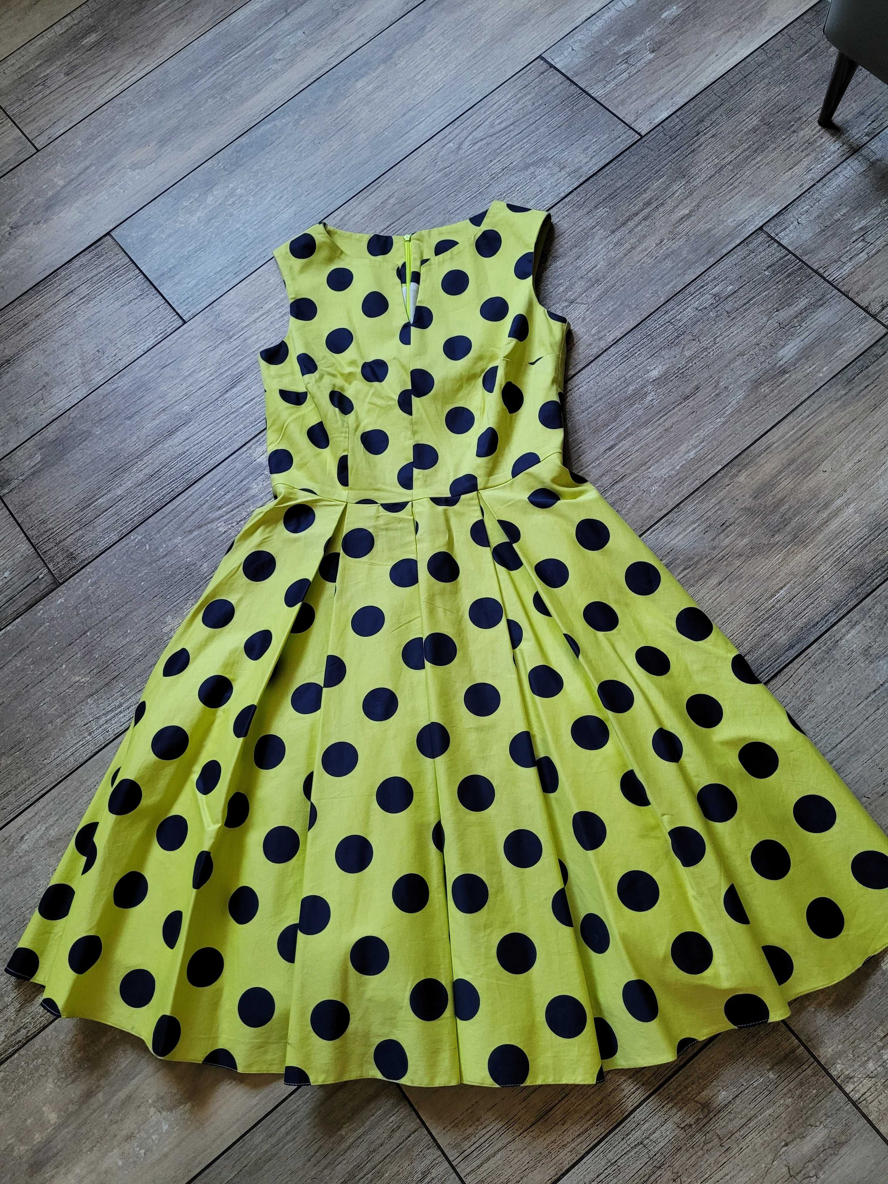 sukienka wieczorowa limonkowa w grochy 42  firmy BAKKO