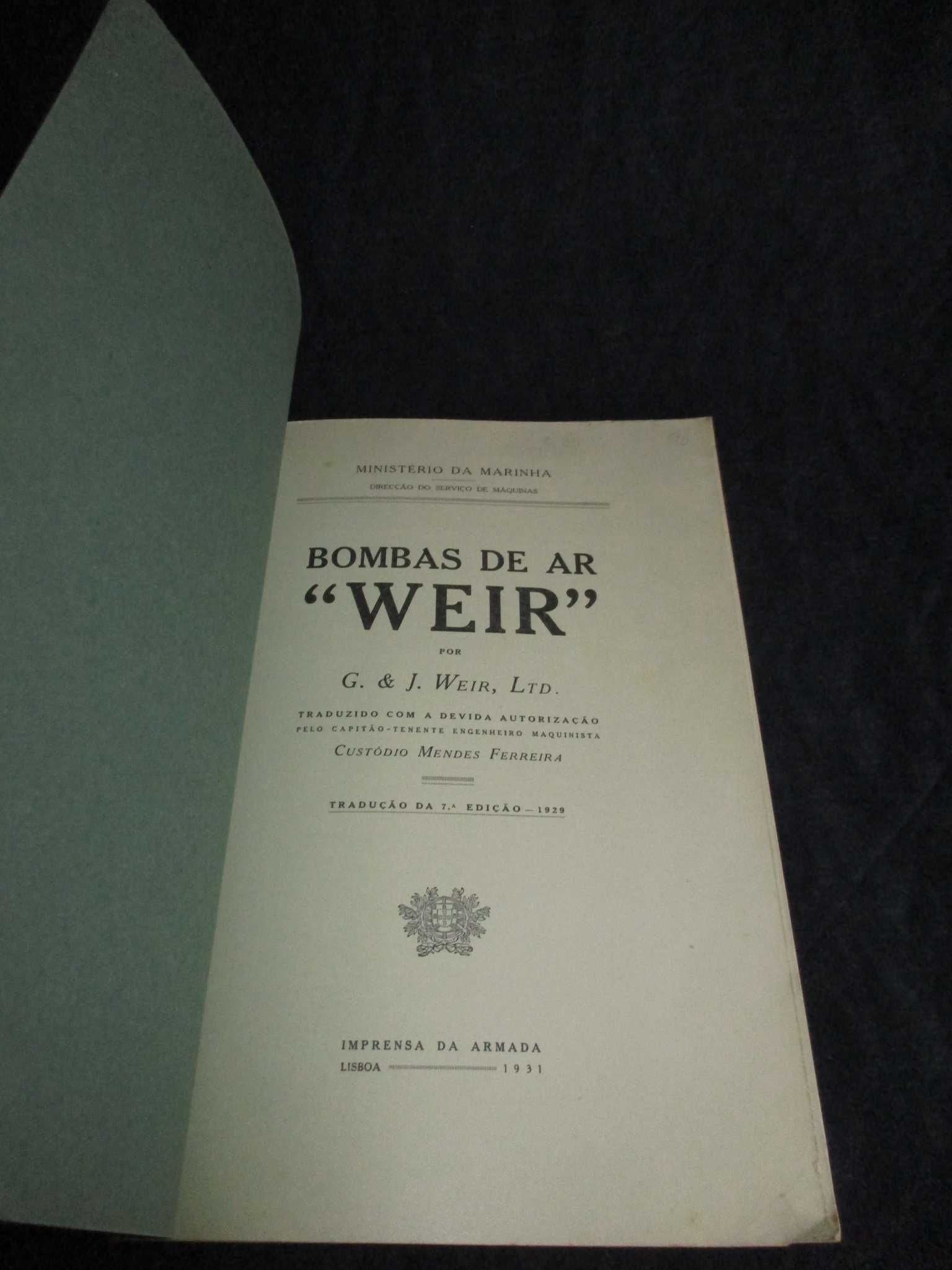 Livro Bombas de Ar Weir Imprensa da Armada 1931